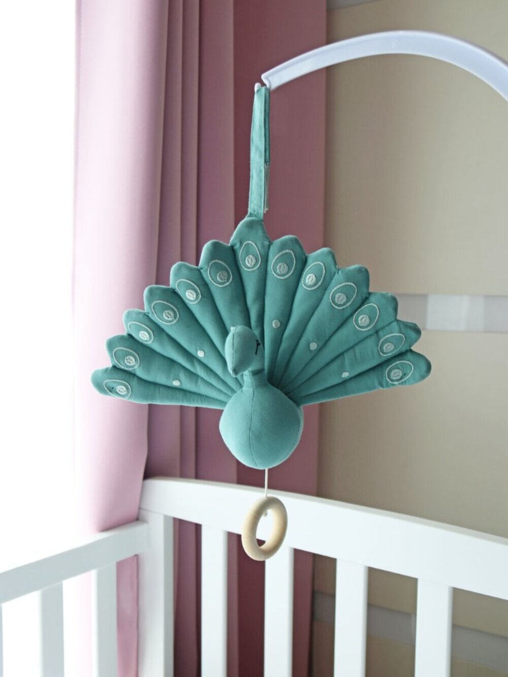 Cam Cam Copenhagen Peacock Musical Mobile – Organic Cotton Nursery Decor (Harrod